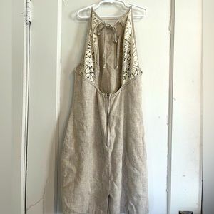 Cream linen dress M lace backless detail